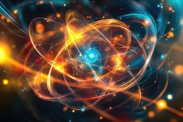 Vibrant flowing lines converge at a point resembling an atom s structure
