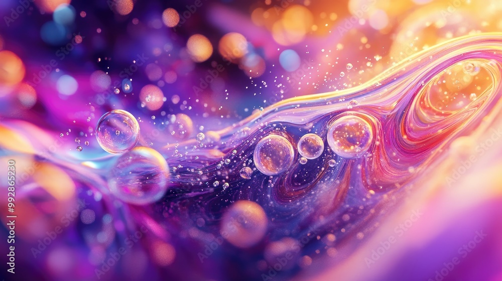 Poster colorful abstract swirling bubbles fluid wave background chemical reaction effects chaotic motion ex