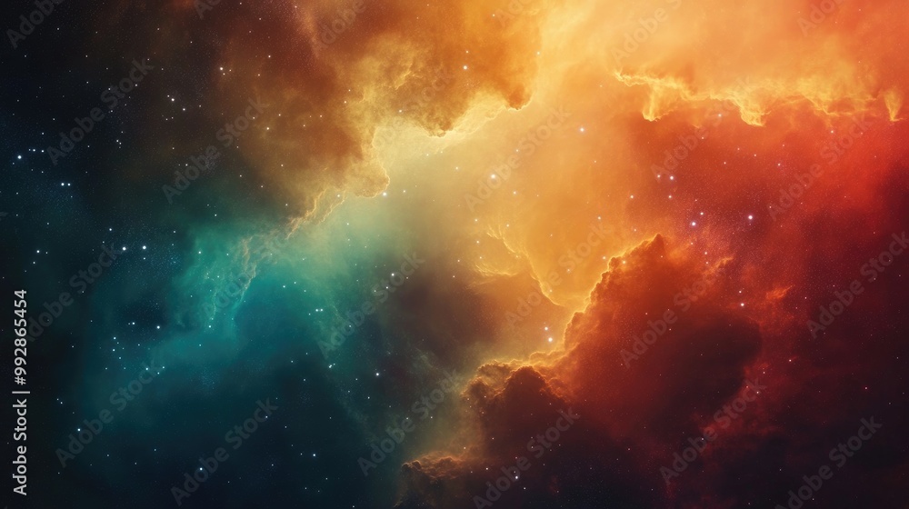 Poster vibrant nebula gas cloud in deep space featuring a stunning science fiction illustration and a color