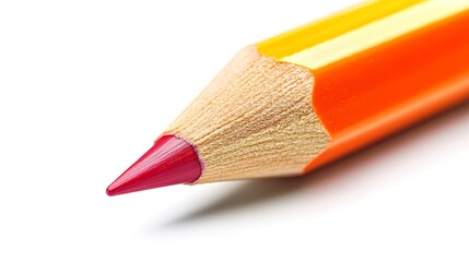 Close-up of a single colored pencil, showing its sharpened tip and vivid color, isolated on a white background 
