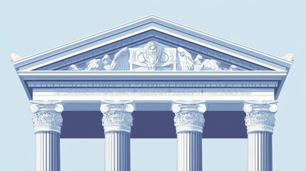 Fototapeta premium Pediment line concept. Ancient Greek and Roman architecture with columns and roof. Linear vector illustration for website banner or poster.