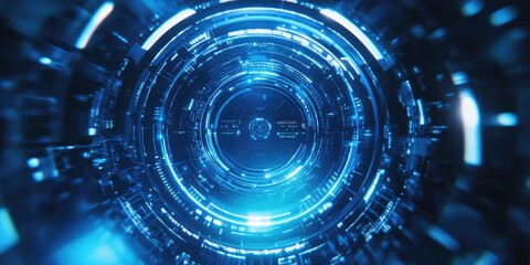 Obraz premium Futuristic abstract blue circular interface backdrop
