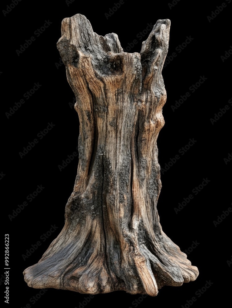 Poster fantasy 3d rendering of a dry tree stump on a black background