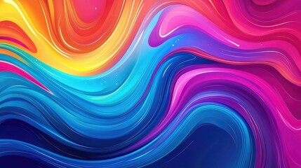 Obraz premium Fluid rainbow wave lines in vibrant colors creating a cartoon style liquid shapes design poster