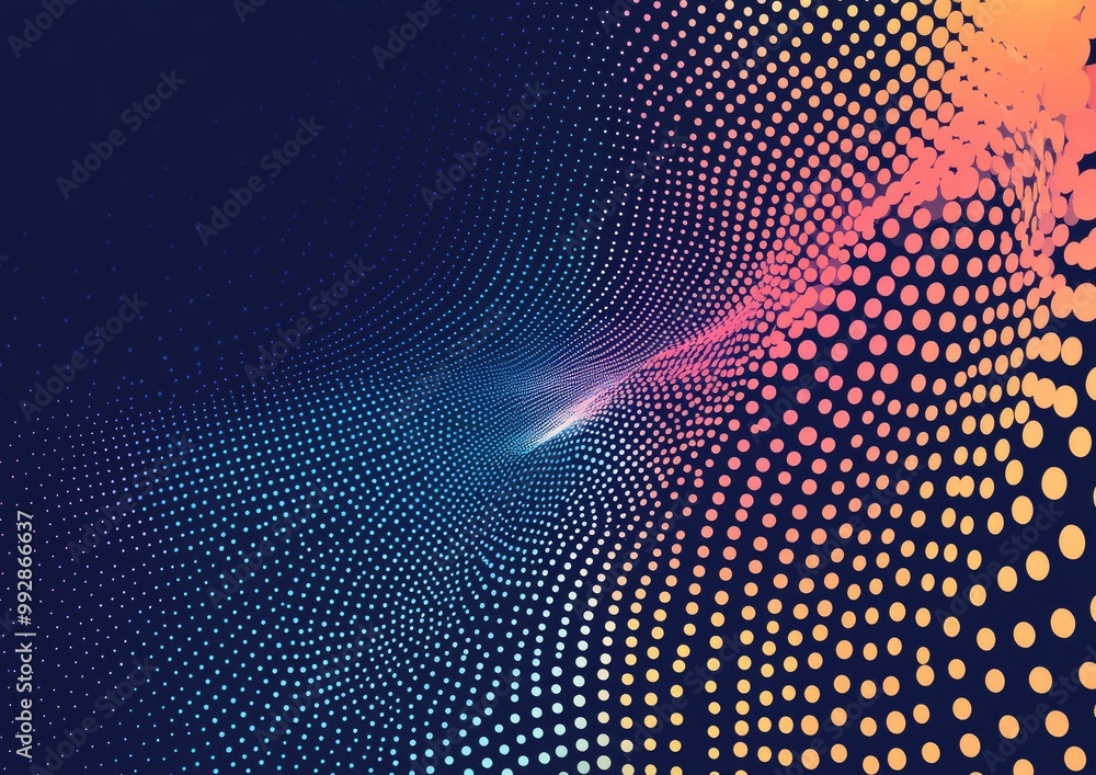 Poster halftone dots in a dynamic speed line arrangement 2d cartoon illustration featuring a technology log
