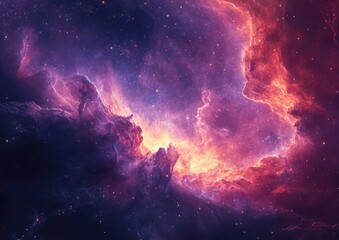 Obraz premium Vibrant large nebula illuminated by stars Cosmic backdrop digital illustration three dimensional artwork