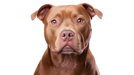 Brown Pitbull dog (portrait, sitting, standing), isolated on a white background 