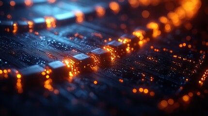 A high-resolution abstract illustration of a blockchain network or circuit board, symbolizing computer and technology connections.