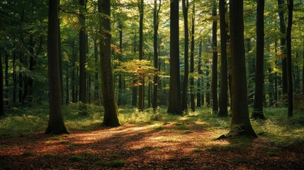 A forest with a path in the middle and trees on both sides