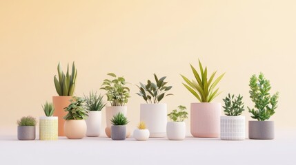 Obraz premium A collection of decorative potted plants arranged on a soft background.