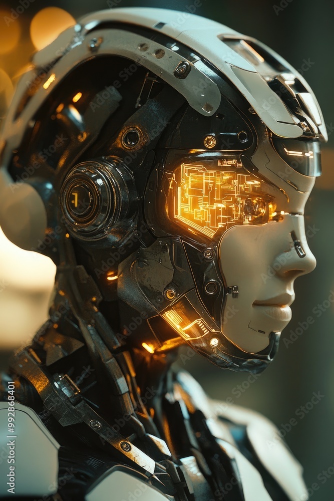 Poster artistic 3d rendering of a cyborg featuring advanced artificial intelligence