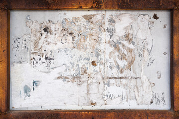 Old advertising board with rusty frame background