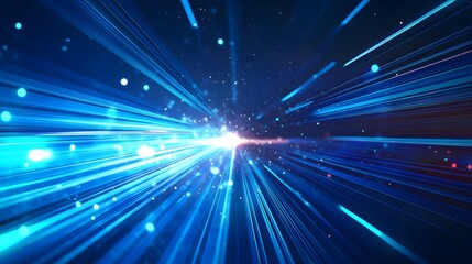 Naklejka premium Vector Abstract, science, futuristic, energy technology concept. Digital image of light rays, stripes lines with blue light, speed and motion blur over dark blue background. 