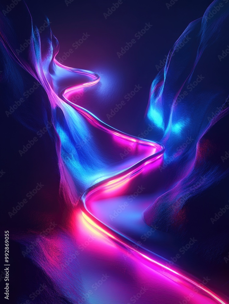 Poster fantasy 3d render featuring abstract neon wallpaper with luminous dynamic lines on a dark backdrop s