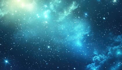 Obraz premium Light blue and green 2D cartoon template featuring sparkling cosmic stars Abstract illustration ideal for creating celestial backgrounds