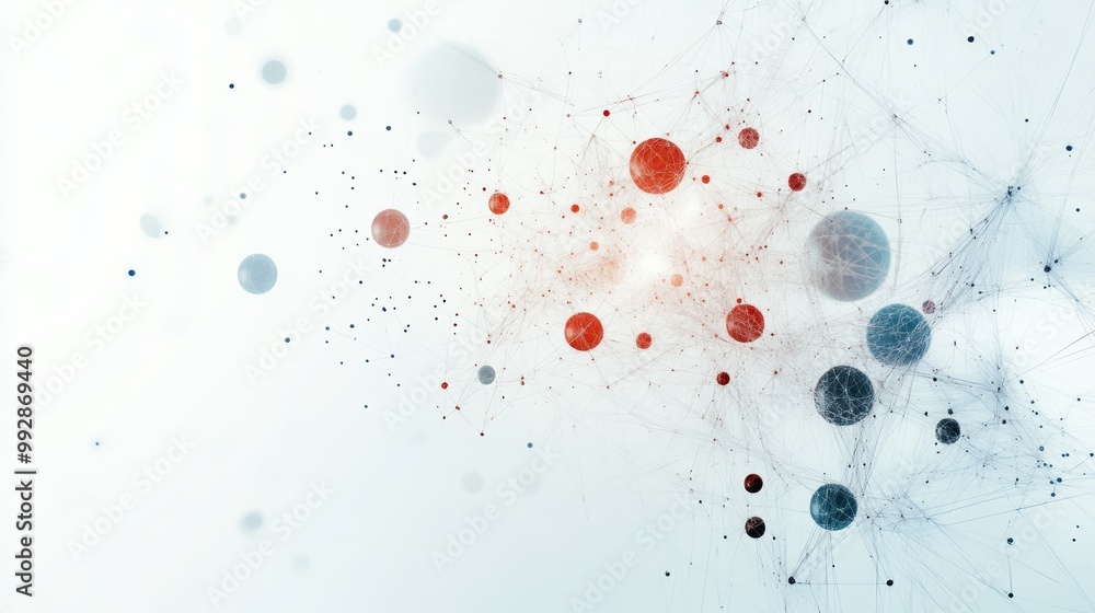Aufkleber abstract composition of interconnected spheres and particles in a soft color palette, representing t