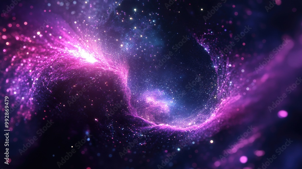 Poster vibrant galaxy with abstract purple sparkles against a dark backdrop fantasy inspired fractal design