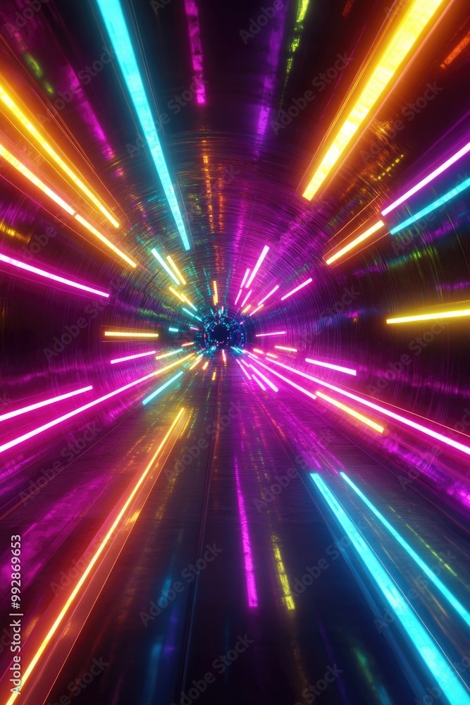 Poster colorful abstract tunnel featuring a spectrum background bright rays of neon light and vibrant glowi