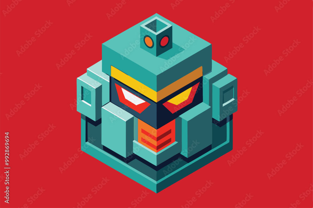 Aufkleber a colorful robot face design featuring sharp angles and striking eyes, ideal for creative projects, 
