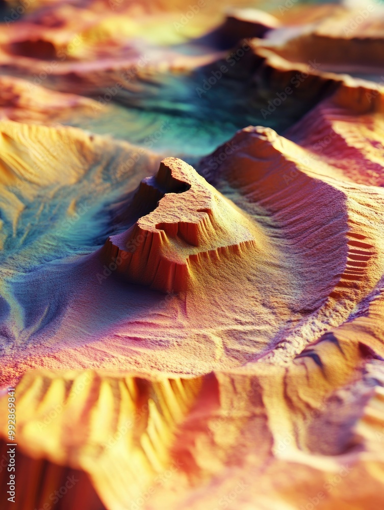 Poster 3d rendering of the martian landscape featuring unique topographical elements and vibrant colors