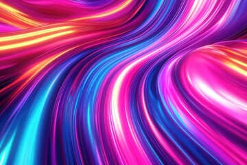 Fototapeta premium Vibrant multicolored curved lines create a dynamic background Glowing neon wavy design Abstract psychedelic art Wide format 3D rendered