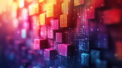 A high-tech abstract background with colorful square blocks, representing digital and technological advancements.