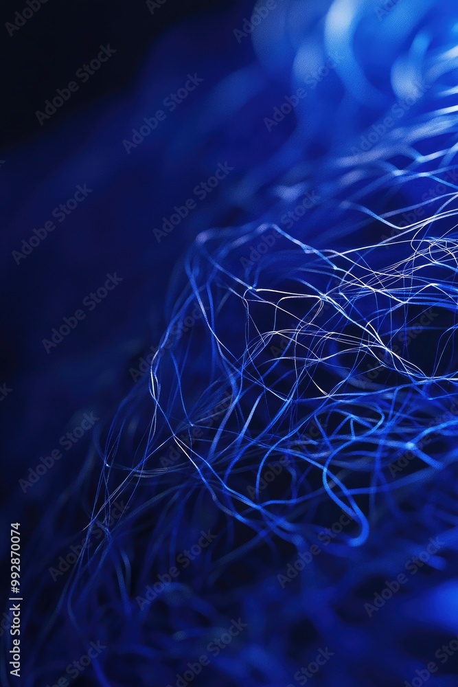 Poster abstract twisted lines in space featuring depth of field against a dark blue background