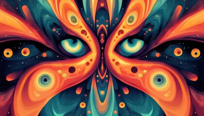 Naklejka premium Fantasy illustration featuring a symmetrical design with a kaleidoscope backdrop ideal for modern banner templates