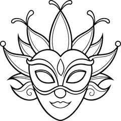 Line art Carnival mask icon black silhouette isolated on white background.