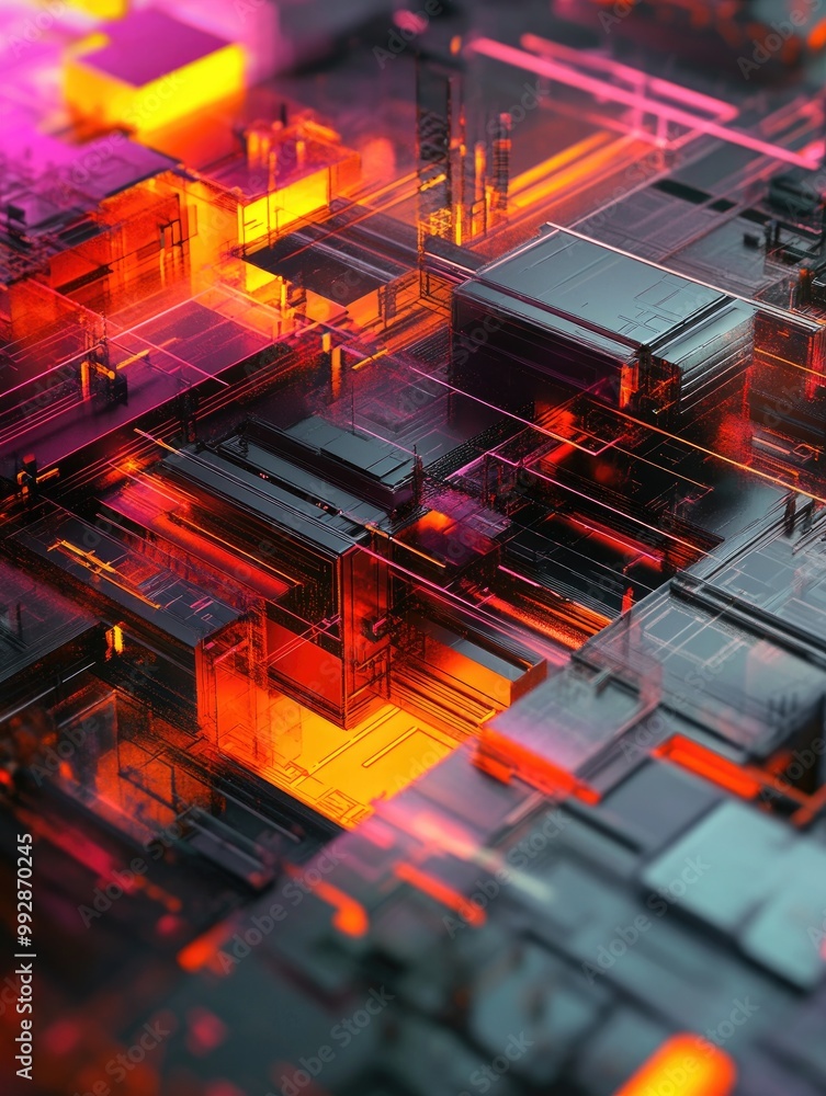 Aufkleber abstract geometric high tech background with a fantasy 3d render