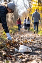 A Group Of Volunteers Cleaning Up A Trail During A Nature Walk. Their Effort To Protect The Environment Shows