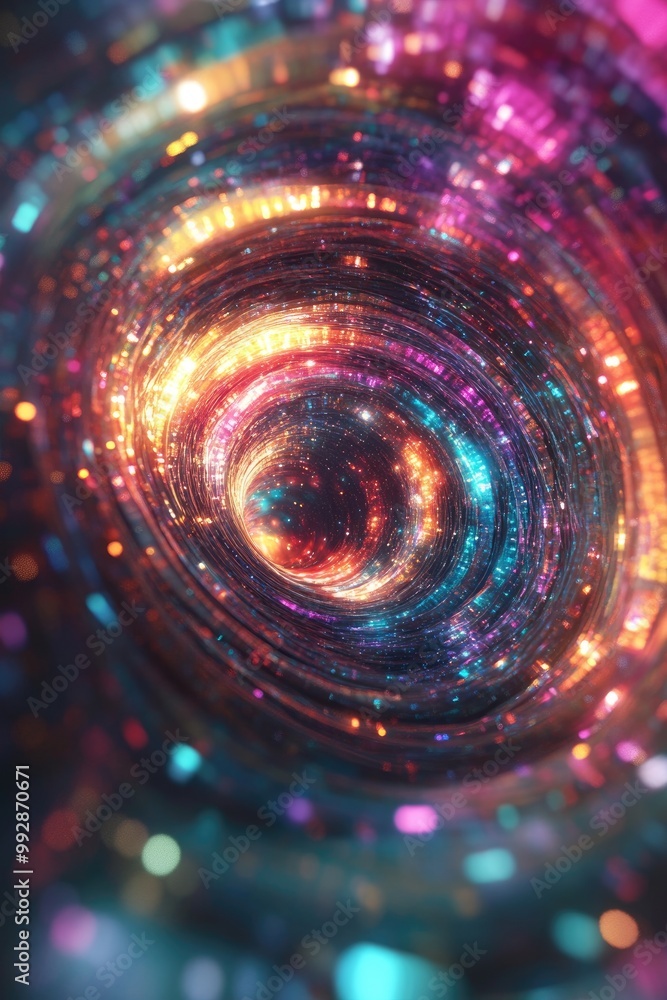 Poster vibrant 3d vortex of colorful materials and galaxies in a dark space creating a cosmic illusion idea