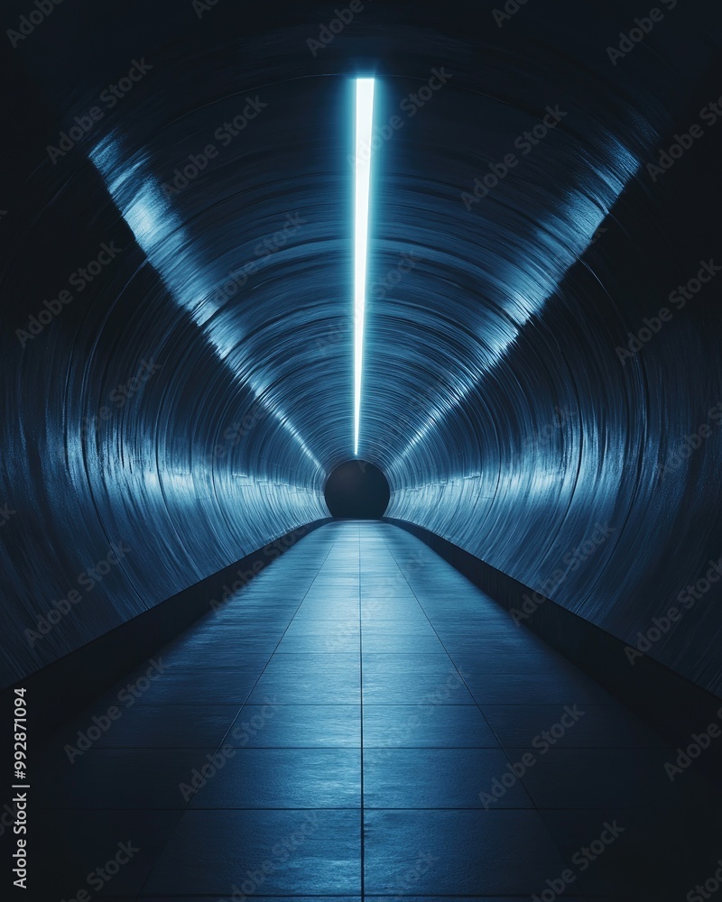 Poster illuminated dark tunnel with glowing light 3d rendering digital artwork