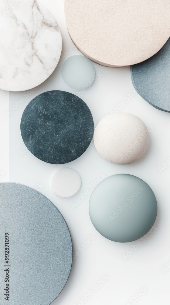 Poster soft color palette of circular shapes creates a serene and modern aesthetic for backgrounds or desig