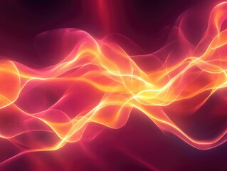 Fototapeta premium Abstract fantasy lights with wave shapes in red and orange featuring dark contours and luminous pink fluid lines