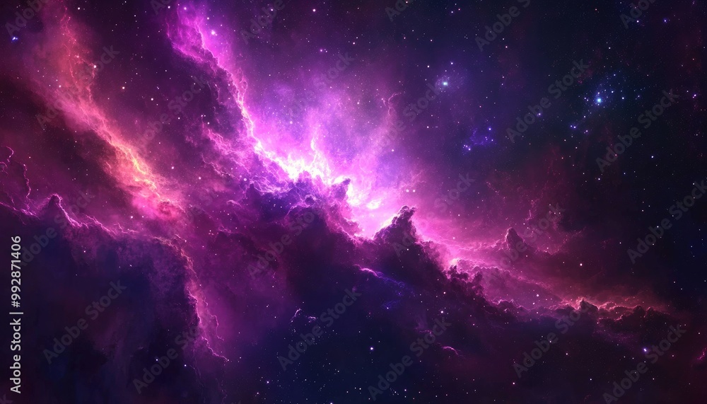 Poster vibrant nebula in a starry outer space setting with colorful cosmic elements