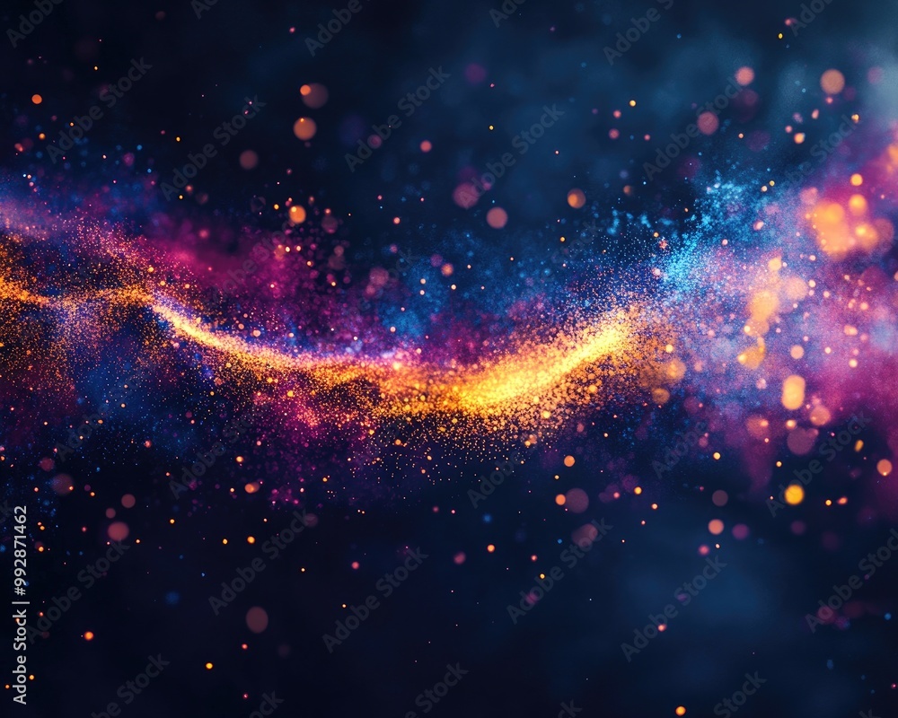 Poster vibrant swirl of colorful particles creates a dust effect against a dark background showcasing a dyn