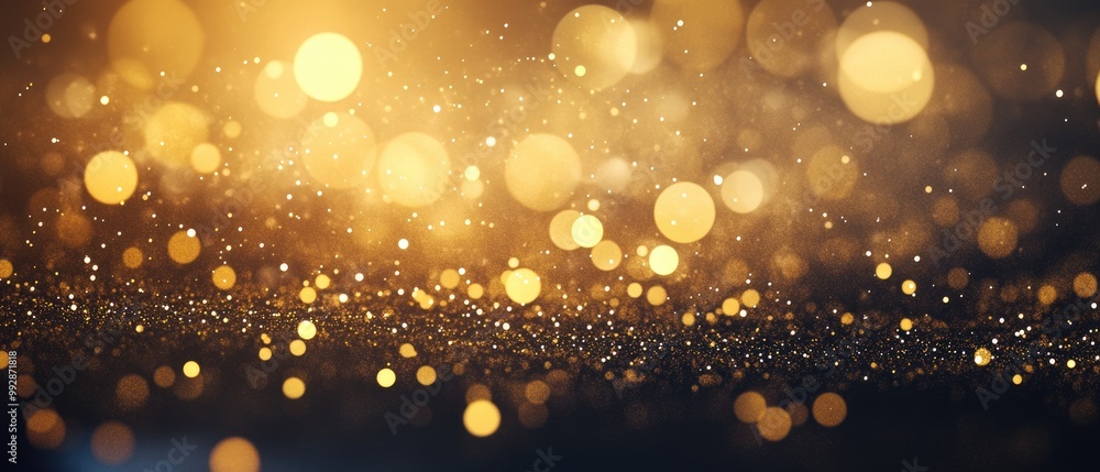 Poster abstract background featuring shimmering gold particles and light flares in a 1920s style