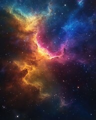 Naklejka premium Vivid deep space nebula featuring a multicolored starfield Infinite cosmic backdrop showcasing star clusters and luminous nebulas rendered in 3D