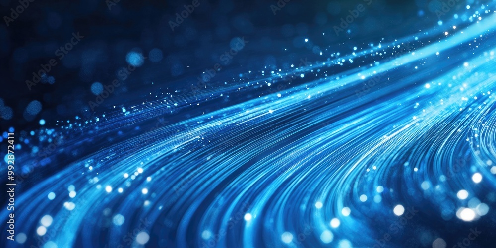 Poster abstract light lines representing speed and movement in blue hues glowing effects with semicircular 