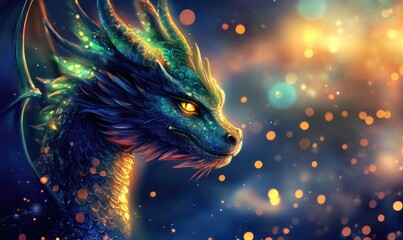 Fantasy dragon themed greeting card for the New Year celebration Year of the Dragon design perfect for banners and festive wishes