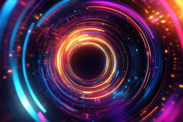 Obraz premium Vibrant abstract backdrop featuring a circular neon design