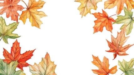 Fototapeta premium Colorful autumn leaves frame painted in watercolor perfect for decorative use during fall celebrations