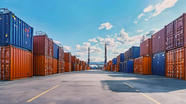 A row of shipping containers under a clear blue sky, showcasing an industrial setting.