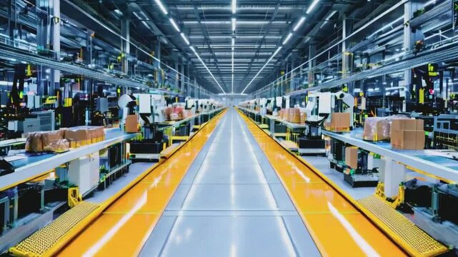 A modern warehouse with automated systems for efficient package handling.