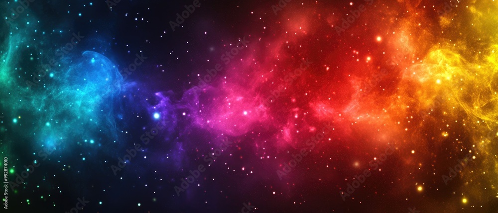 Poster abstract galaxy background featuring a spectrum of rainbow colors representing numerous stars creati