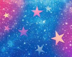 Obraz premium Vibrant and colorful starry design on a gradient background of blue and pink for a festive Christmas theme