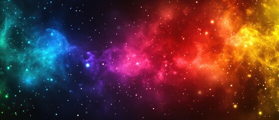 Naklejka premium Abstract galaxy background featuring a spectrum of rainbow colors representing numerous stars creating a vibrant and colorful scene against a dark sparkly space backdrop