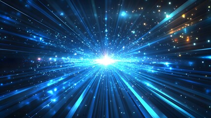 Fototapeta premium Vector Abstract, science, futuristic, energy technology concept. Digital image of light rays, stripes lines with blue light, speed and motion blur over dark blue background. 