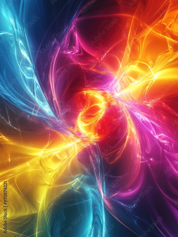 Poster vibrant abstract fractal light background in a colorful 3d rendering style